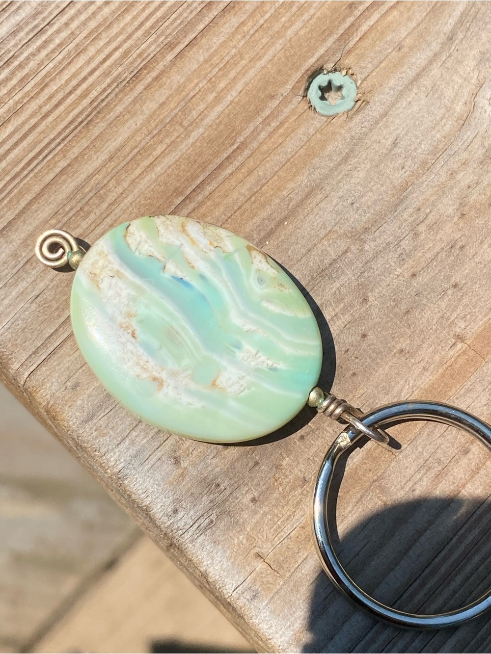 Amazing Stone Green & Blue Agate Keychain W 
Sterling Silver